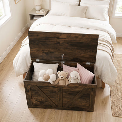 Storage Trunk for Living Room, with Safety Hinge, 80cm, Rustic Brown