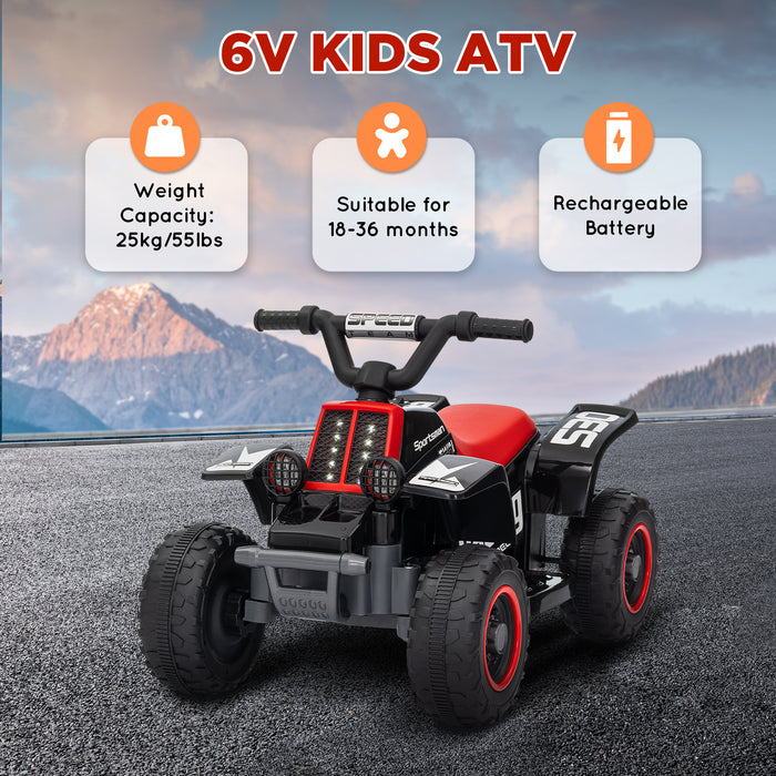 6V Electric Quad Bike for Kids w/ Forward Backward, Black and Red