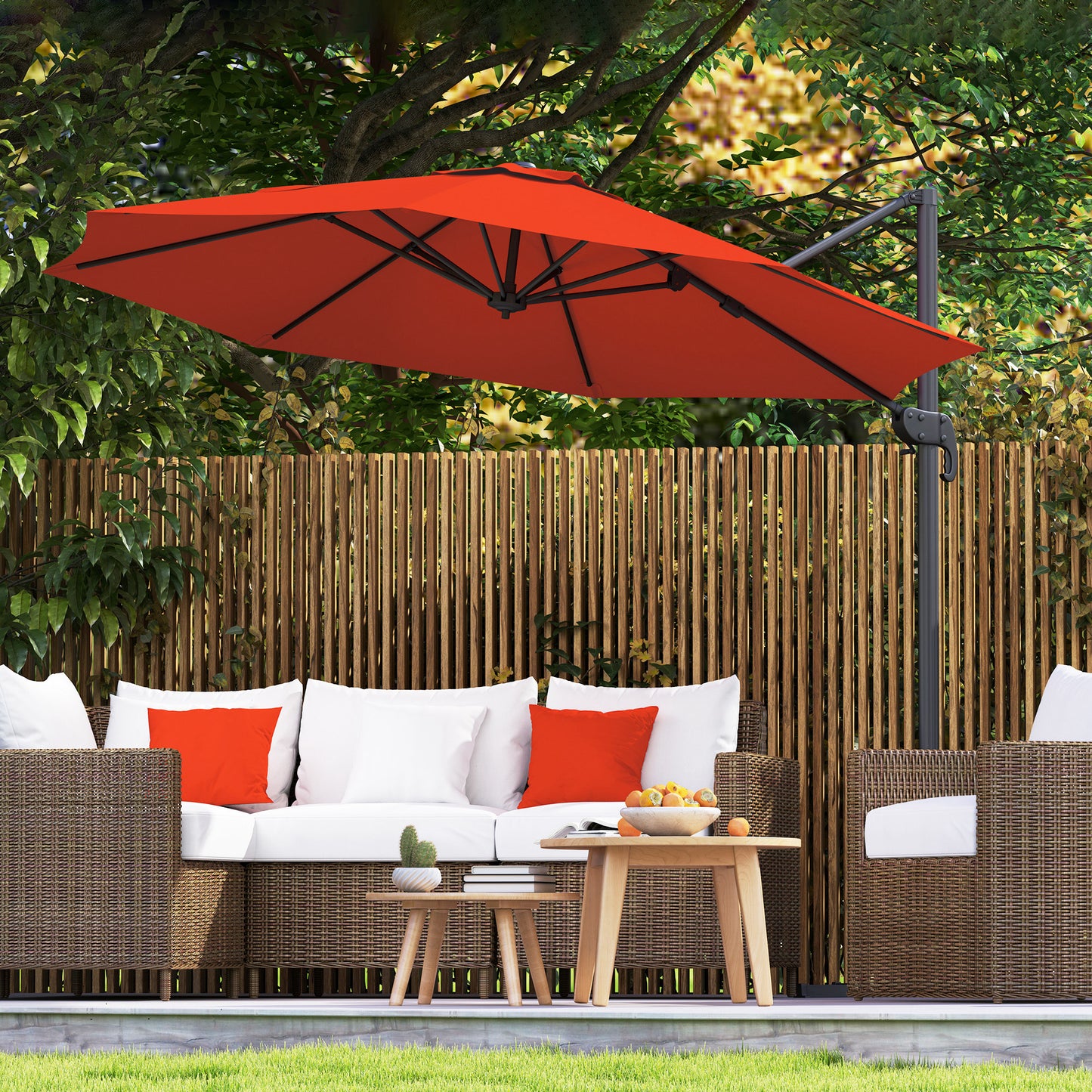 3 x 3(m) Cantilever Parasol Garden Umbrella with Cross Base Orange