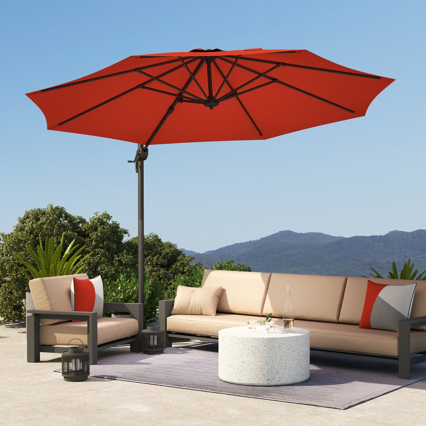 3 x 3(m) Cantilever Parasol Garden Umbrella with Cross Base Orange
