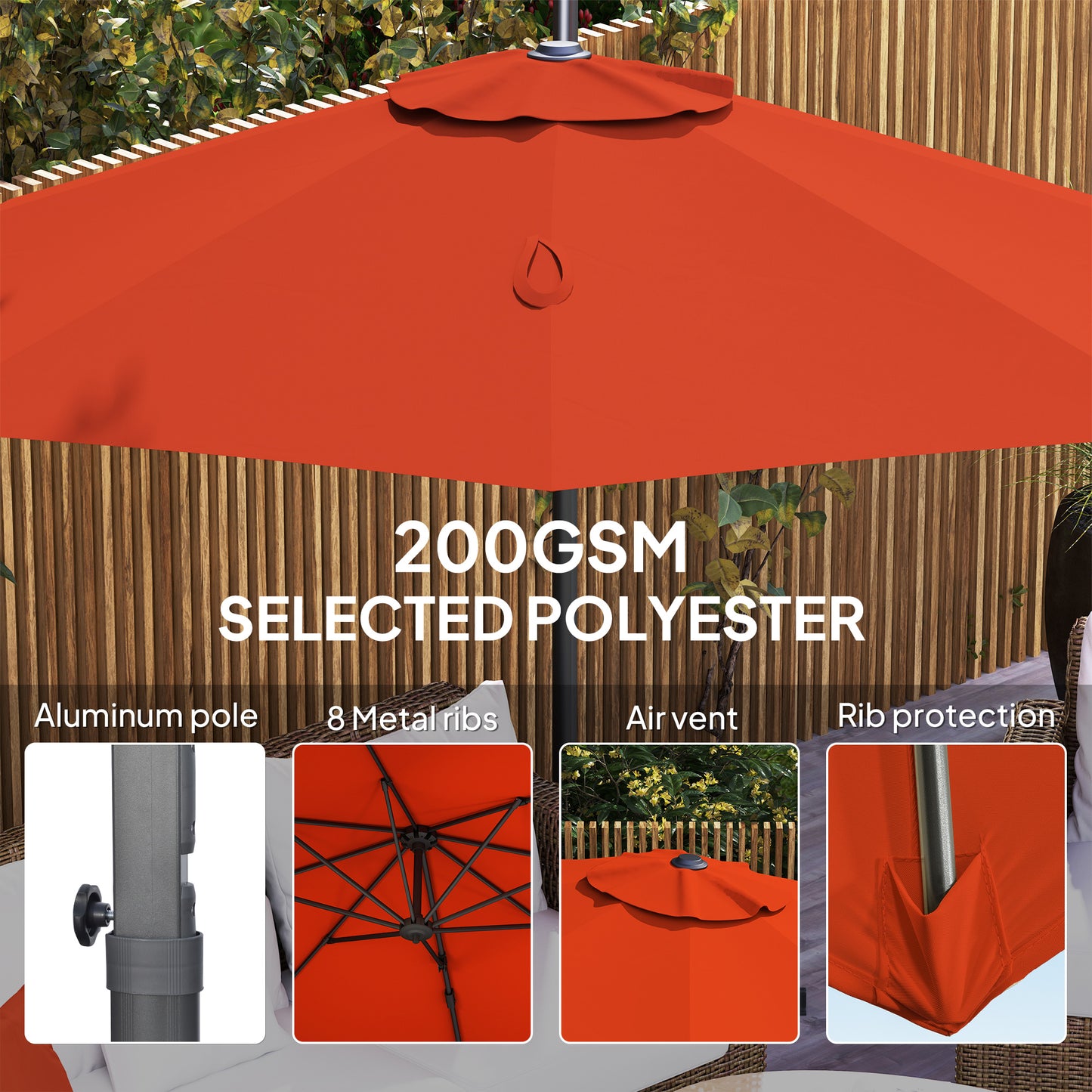 3 x 3(m) Cantilever Parasol Garden Umbrella with Cross Base Orange