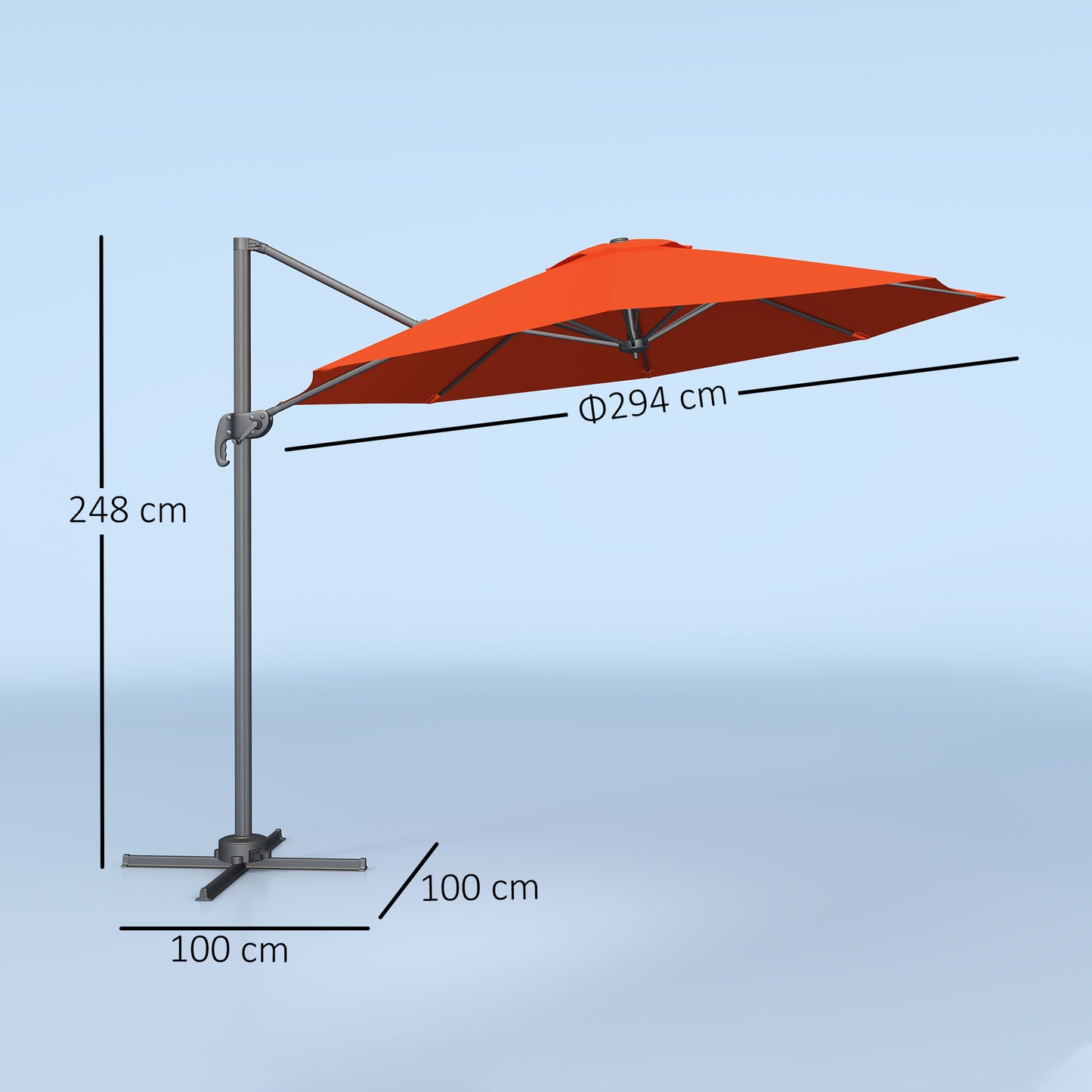 3 x 3(m) Cantilever Parasol Garden Umbrella with Cross Base Orange
