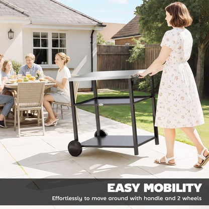 Outdoor Grill Cart, Food Prep Table on Wheels, Black