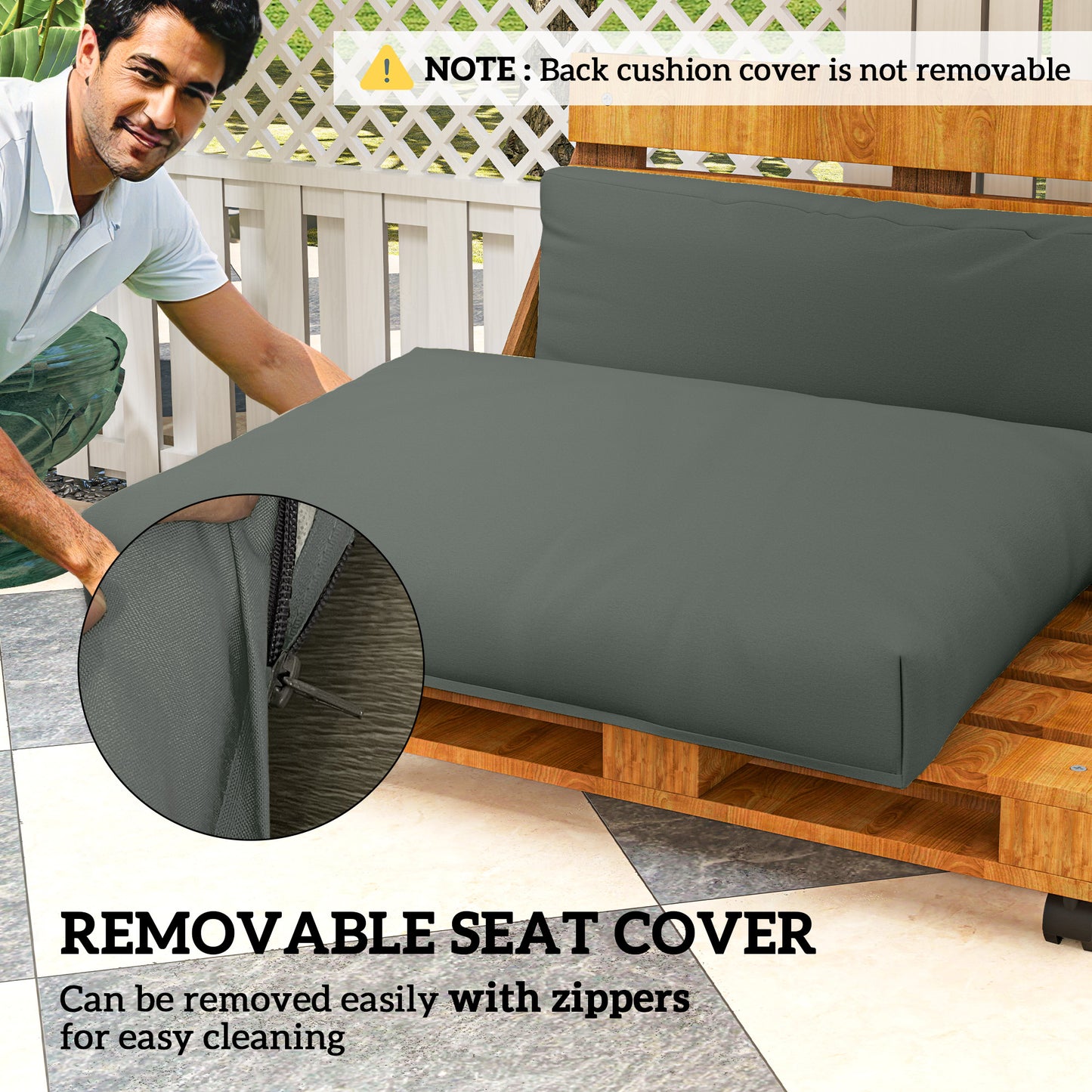 2 Seat Pallet Cushions 20cm Thick Outdoor Seat Pads, Charcoal Grey