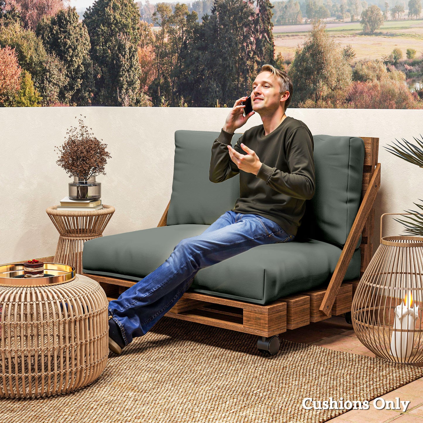 2 Seat Pallet Cushions 20cm Thick Outdoor Seat Pads, Charcoal Grey