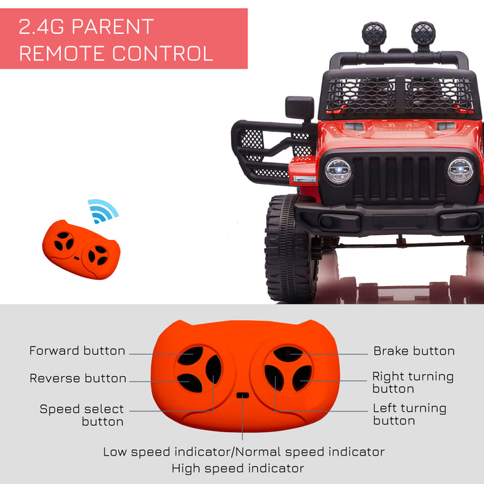 12V Battery-powered 2 Motors Kids Electric Ride On Car Truck Off-road Toy with Parental Remote Control Horn Lights for 3-6 Years Old Red