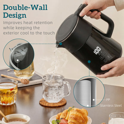 Electric Kettle, 1.7L Fast Boil 3kW Water Kettle with UK Strix Thermostat, LED Display, Keep Warm Function, Auto Shut-off and Boil-Dry Protection, Black