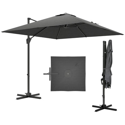 Square Cantilever Roma Parasol 360 Degree Rotation Crank, Dark Grey