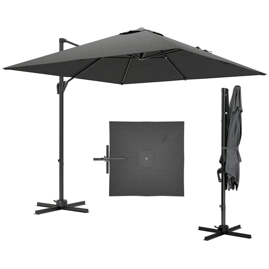 Square Cantilever Roma Parasol 360 Degree Rotation Crank, Dark Grey