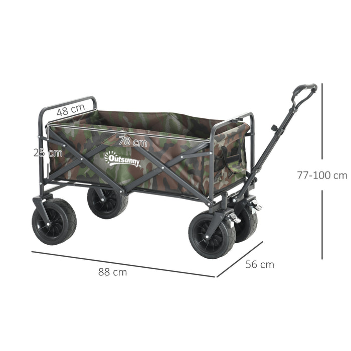 Folding Garden Trolley, Outdoor Wagon Cart with Carry Bag, for Beach, Camping, Festival, 100KG Capacity, Camouflage