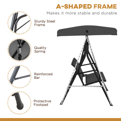 Three-Seater Garden Swing Chair, with Canopy - Black