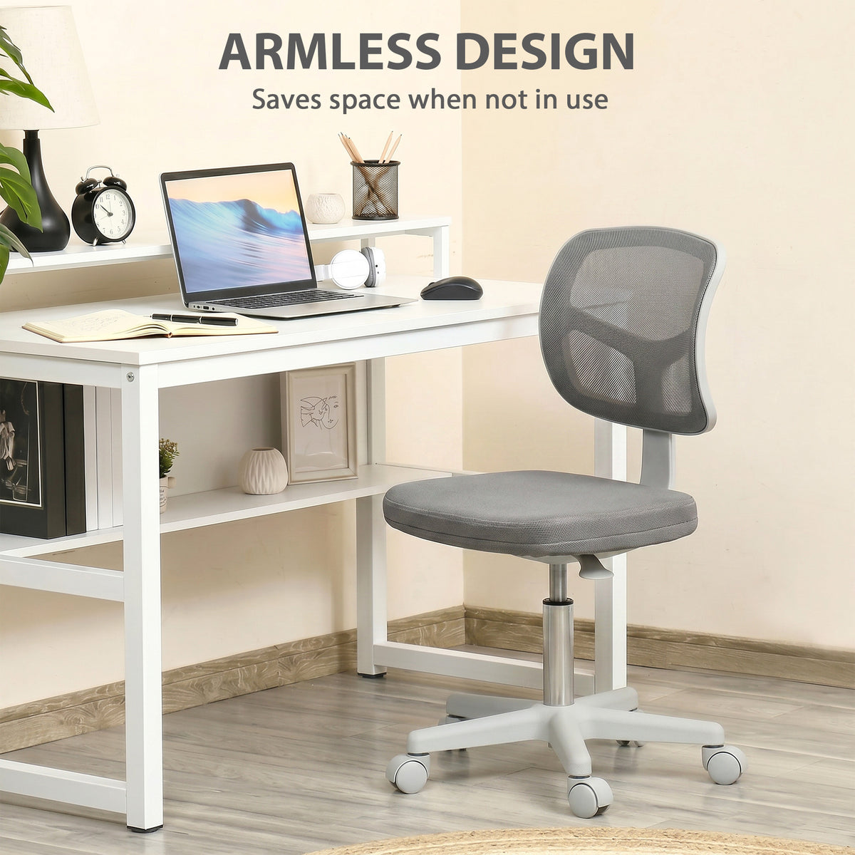 Vinsetto Small Office Chair without Arms, Swivel Mesh Desk Chair, Dark Grey