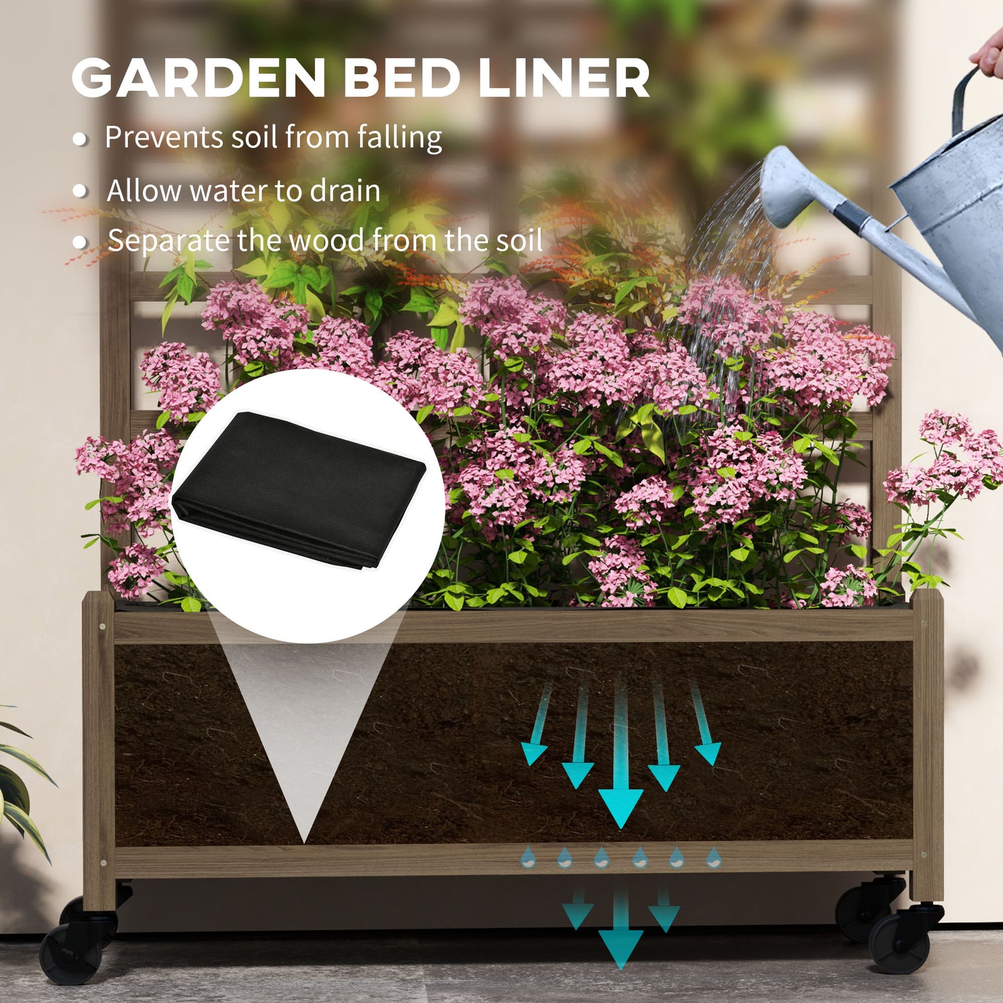 Wooden Trellis Planter, Raised Garden Bed with Wheels, Brown