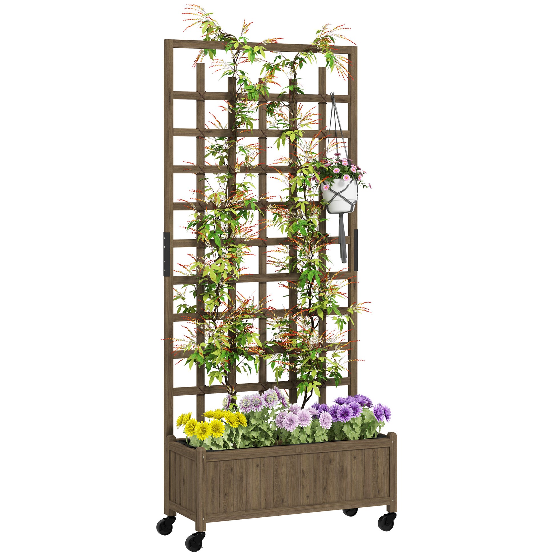 trellis planter on wheels Wooden Trellis Planter, Raised Garden Bed with Wheels, Brown – QuidsIn Superstore