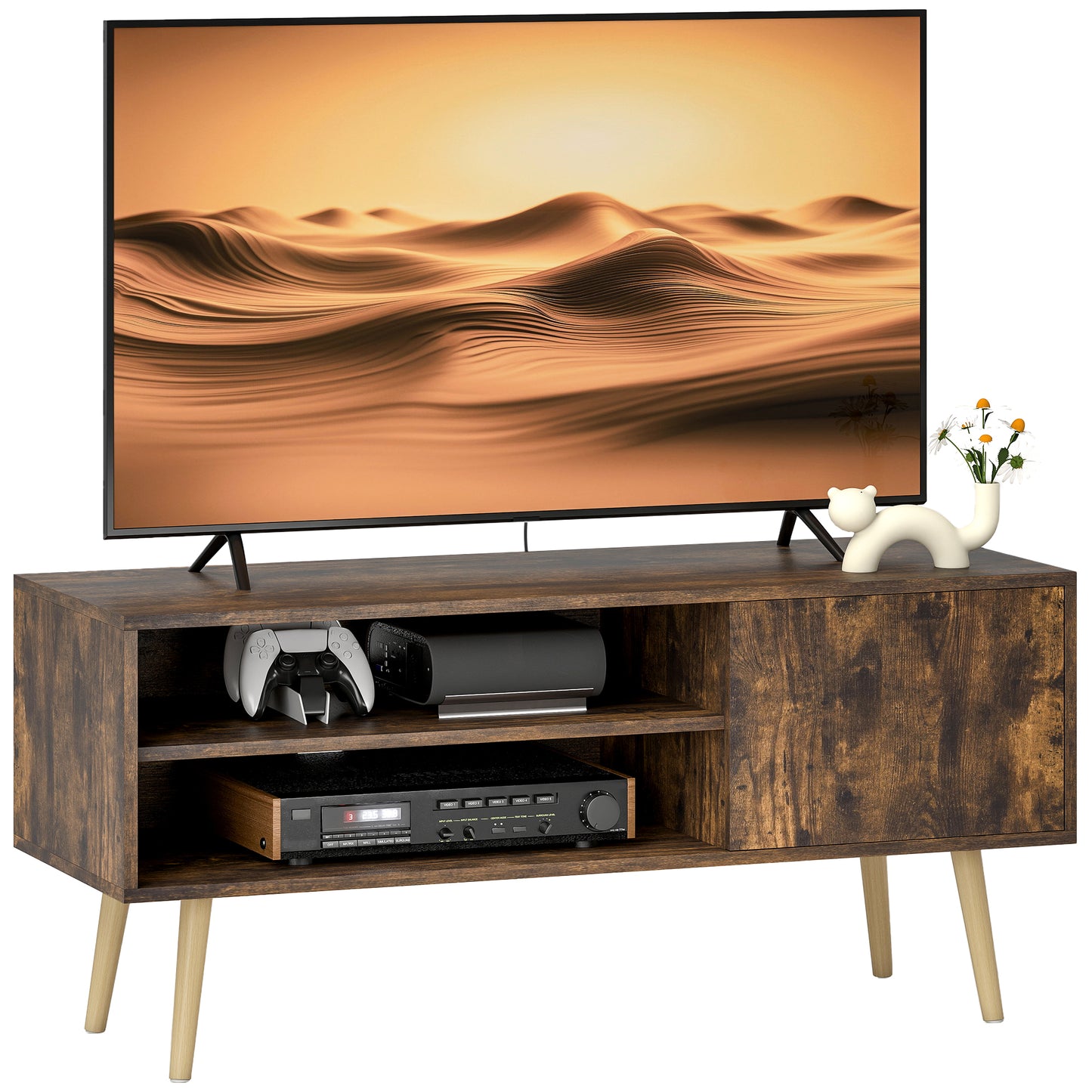 TV Unit Cabinet for TVs up to 55Inches with Cupboard Shelves, Brown
