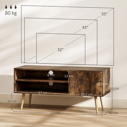 TV Unit Cabinet for TVs up to 55Inches with Cupboard Shelves, Brown