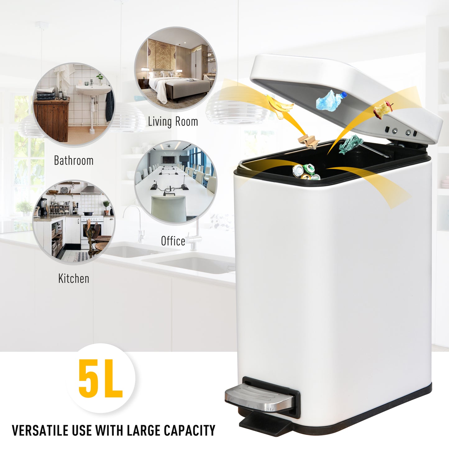 5L Compact Bin With Quiet-Close Pedal Lid