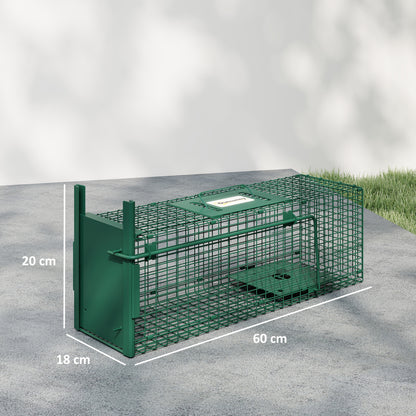 Single Door Rat Trap for Small Animals, Metal Outdoor, Indoor Squirrel Trap for Mice, Rabbits, Cats, 60 X 18 X 20cm, Dark Green