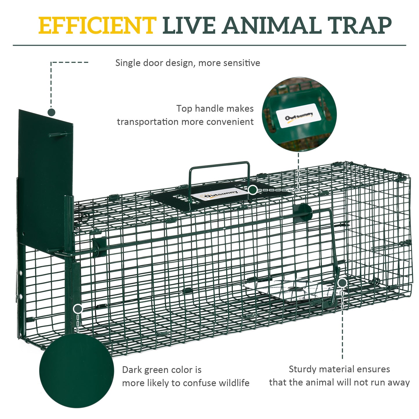 Single Door Rat Trap for Small Animals, Metal Outdoor, Indoor Squirrel Trap for Mice, Rabbits, Cats, 60 X 18 X 20cm, Dark Green