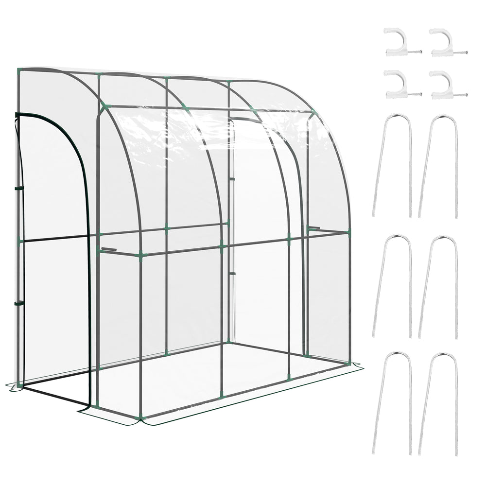 Outsunny 214x118x212cm Walk-In Lean to Wall Tunnel Plastic Greenhouse with Doors