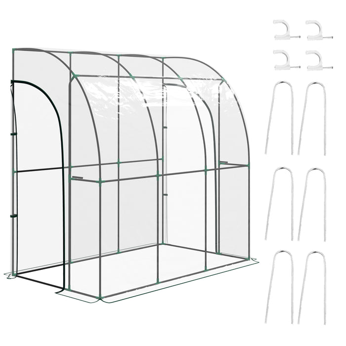 214x118x212cm Walk-In Lean to Wall Tunnel Plastic Greenhouse with Doors