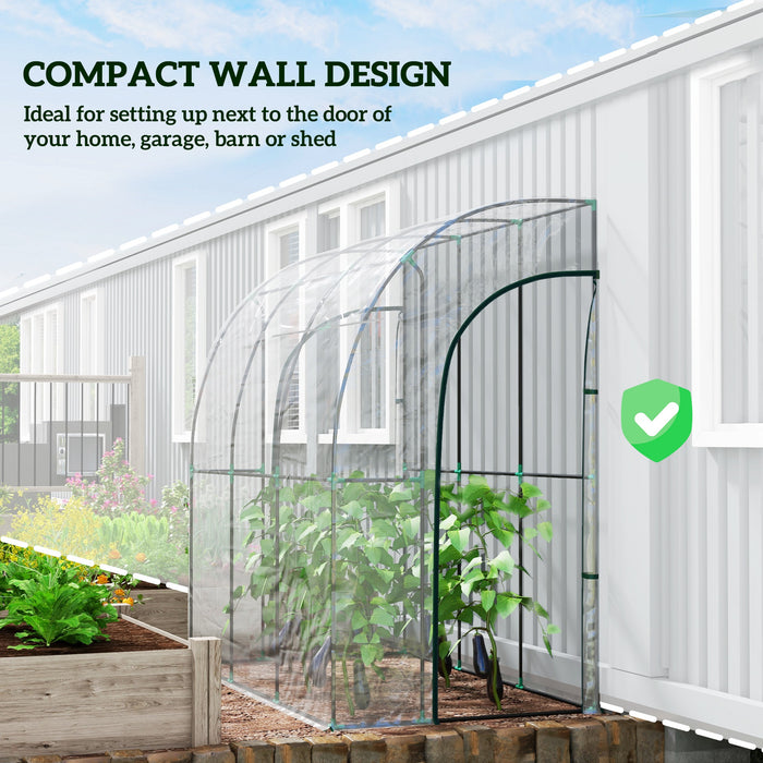 214x118x212cm Walk-In Lean to Wall Tunnel Plastic Greenhouse with Doors