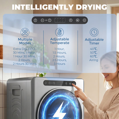 5kg Vented Tumble Dryer, 1000W Compact Freestanding Tumble Dryer with Stainless Steel Anti-Crease Reverse Tumble, Extra Dry & ECO Modes, Multiple Timer & Heat Settings, Silver Tone