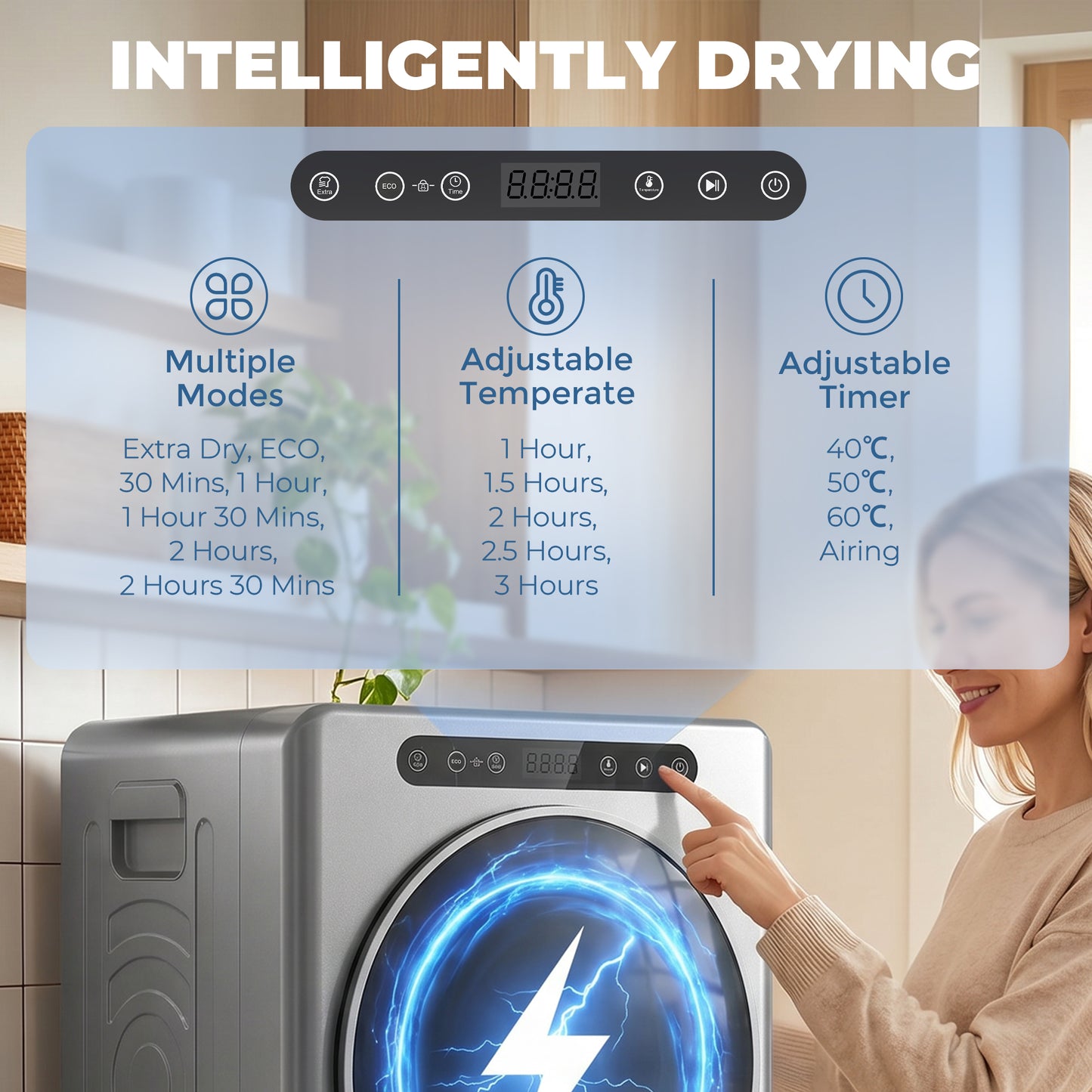 Vented Tumble Dryer, 5kg Wet Laundry/3kg Dry Capacity, 1000W Compact Freestanding Tumble Dryer with Stainless Steel Anti-Crease Drum, Extra Dry & ECO Modes Multiple Timer & Heat Setting, Silver