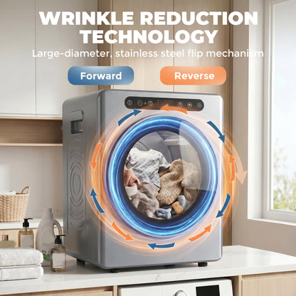 Vented Tumble Dryer, 5kg Wet Laundry/3kg Dry Capacity, 1000W Compact Freestanding Tumble Dryer with Stainless Steel Anti-Crease Drum, Extra Dry & ECO Modes Multiple Timer & Heat Setting, Silver