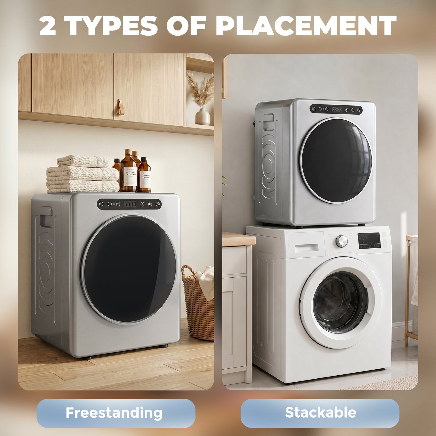 5kg Vented Tumble Dryer, 1000W Compact Freestanding Tumble Dryer with Stainless Steel Anti-Crease Reverse Tumble, Extra Dry & ECO Modes, Multiple Timer & Heat Settings, Silver Tone