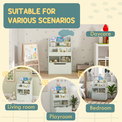 Kids Bookshelf, Toy Organiser, with Storage Drawer, Wheels - Green