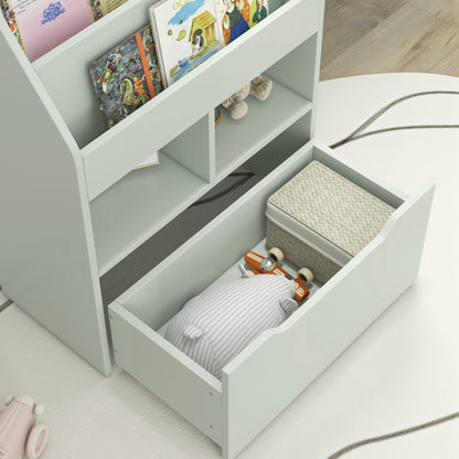 Kids Bookshelf, Toy Organiser, with Storage Drawer, Wheels - Green