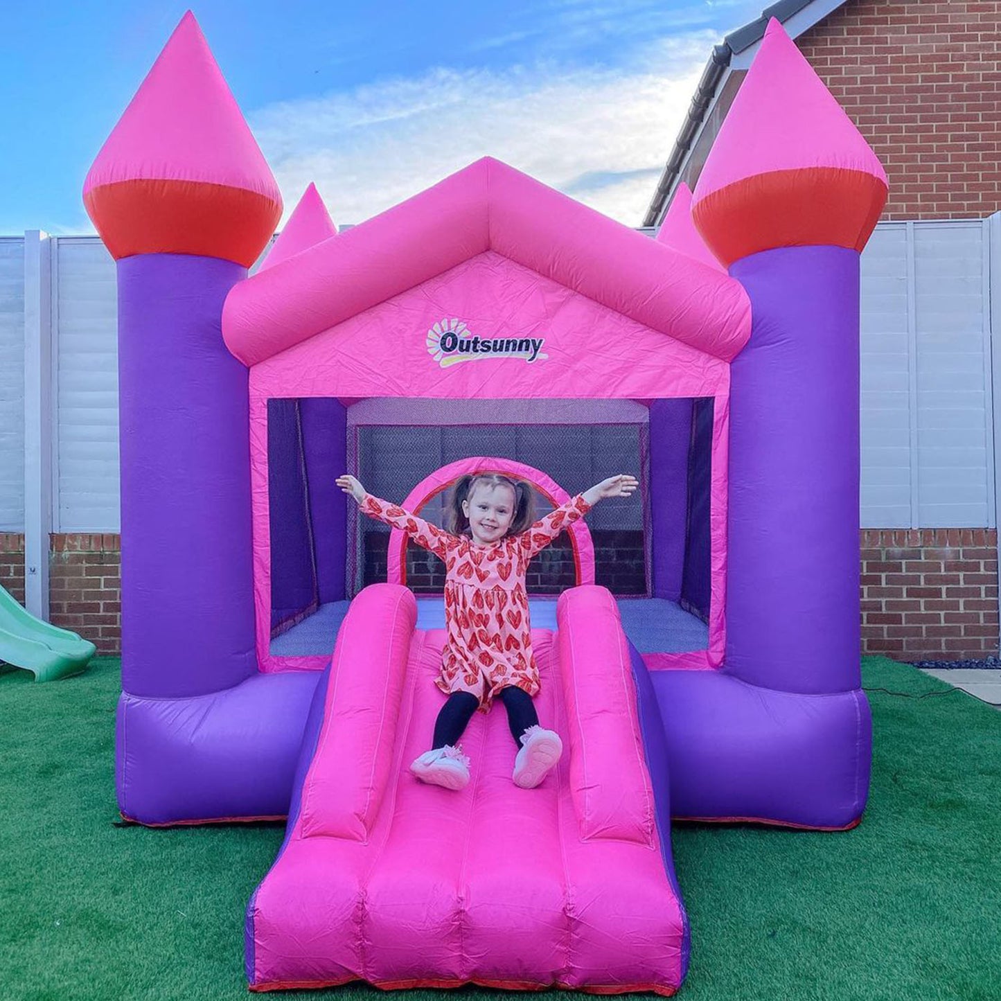 Kids Bounce Castle House Inflatable Trampoline Slide 2 in 1 with Inflator for Kids Age 3-12 Multi-color 3.5 x 2.5 x 2.7m