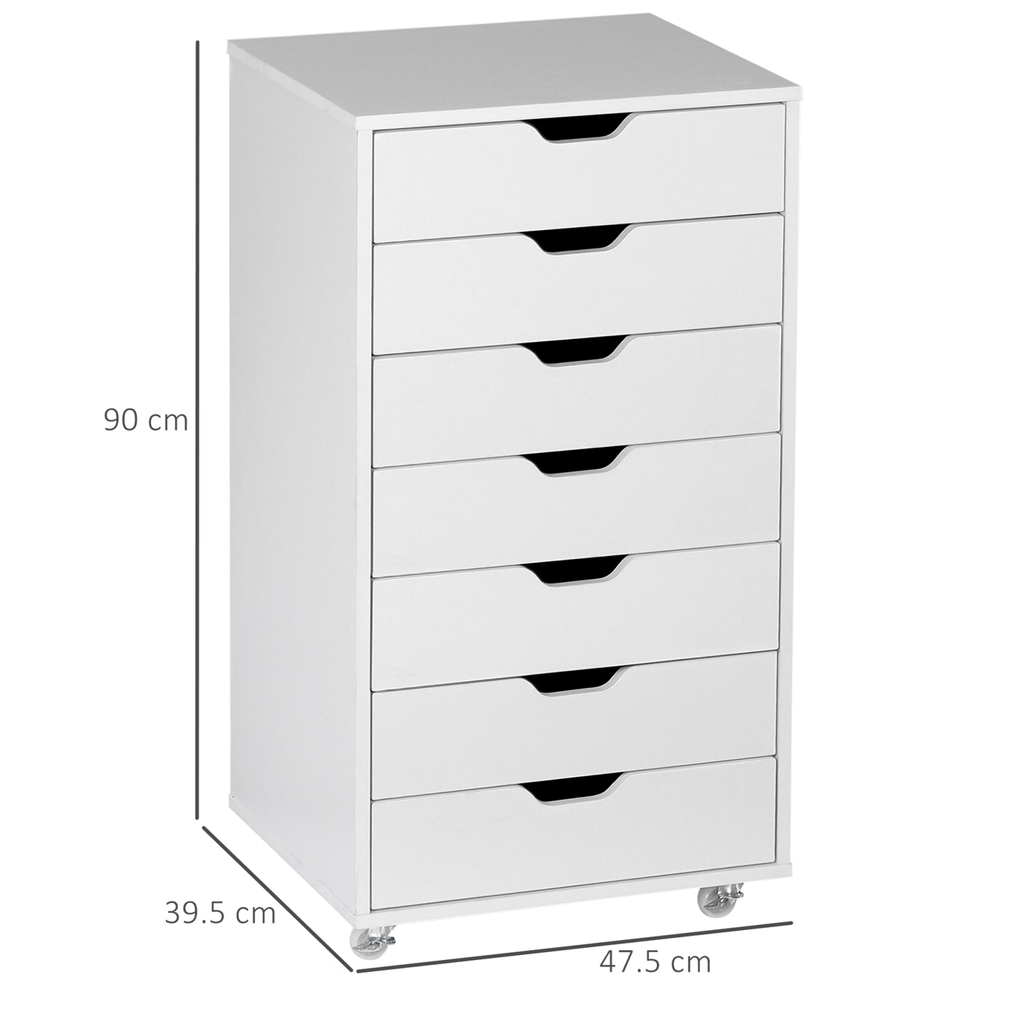 Mobile Filing Cabinet, 7-drawer File Cabinet with Wheels, White