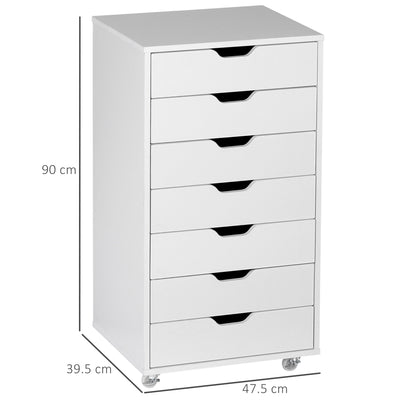Mobile Filing Cabinet, 7-drawer File Cabinet with Wheels, White