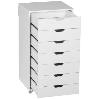Mobile Filing Cabinet, 7-drawer File Cabinet with Wheels, White