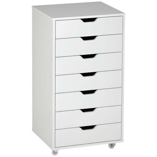 Mobile Filing Cabinet, 7-drawer File Cabinet with Wheels, White