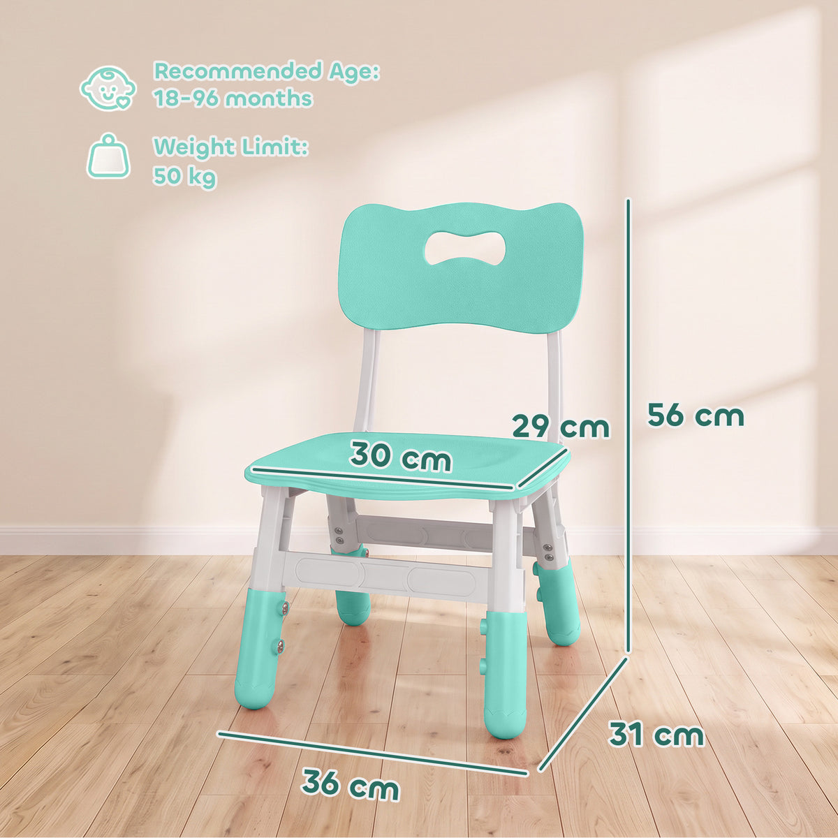 Set of 2 Height-Adjustable Kids' Desk Chairs - Green & White