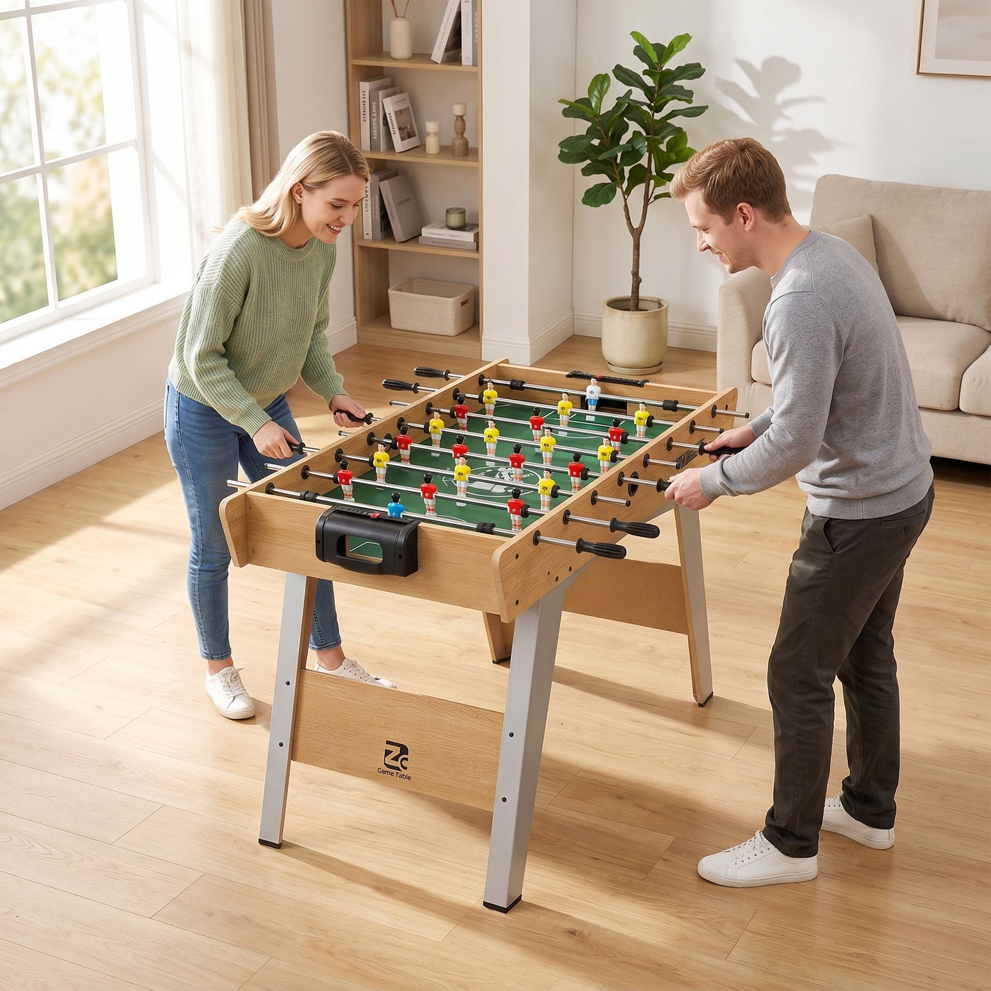 4ft Table Football, Foosball Table Game for Adults, Natural Wood
