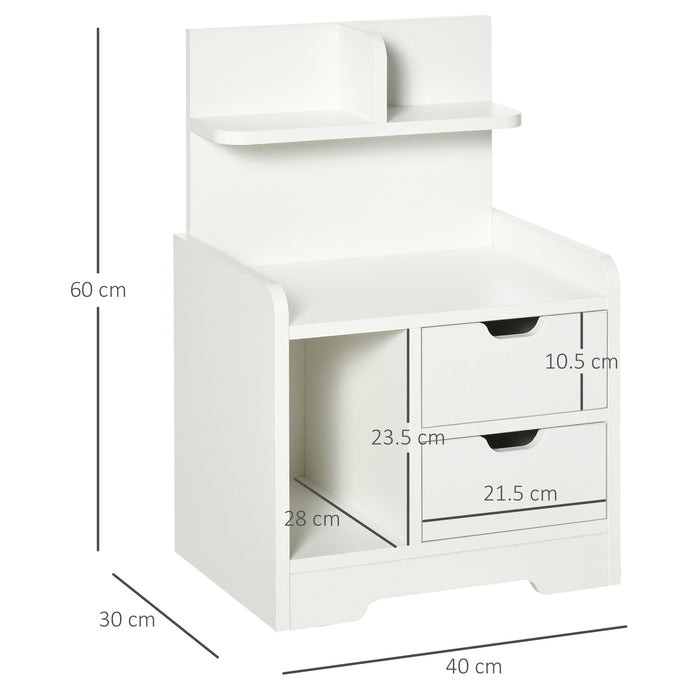 Bedside Table with 2 Drawers and Storage Shelves for Living Room Bedroom Accent Table Small Cabinet, White