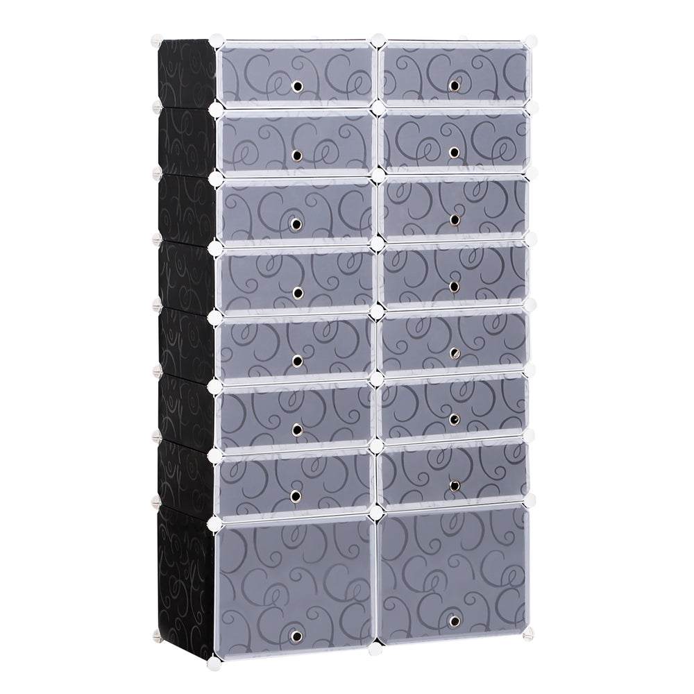 Large 16-Cube DIY Shoes Rack Portable Interlocking Plastic Cabinet 8 Tier Footwear Organiser Bedroom 32 Pairs