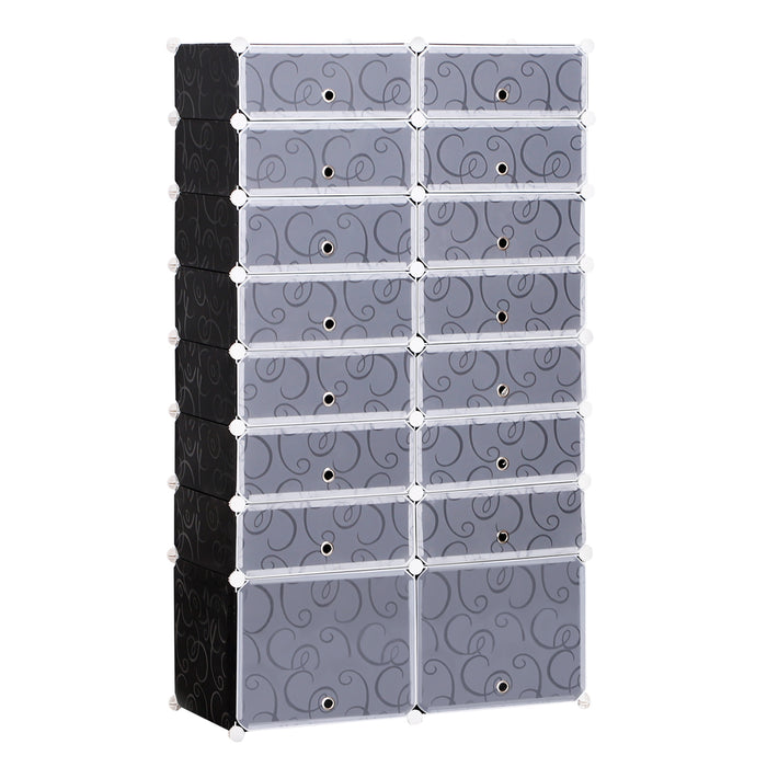 Large 16-Cube DIY Shoes Rack Portable Interlocking Plastic Cabinet 8 Tier Footwear Organiser Bedroom 32 Pairs