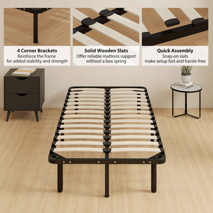 3ft Single Bed Frame, Metal Platform Bed Frame with 2 x 14 Wood Slats, No Box Spring Needed, Underbed Storage, Easy to Assemble, Black