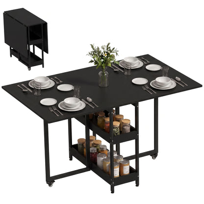 Folding Dining Table, Drop Leaf Table w/ Open Compartments, Black