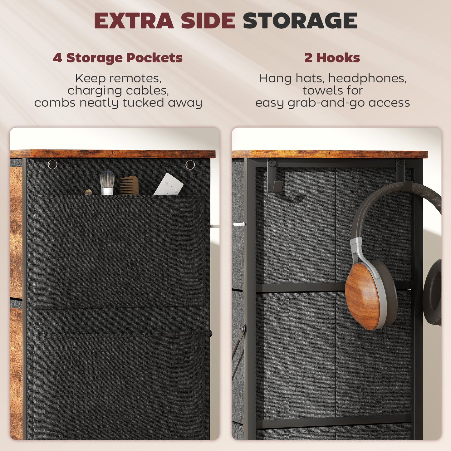 Fabric Chest of Drawers, 8 Drawer Dresser for Bedroom, Rustic Brown