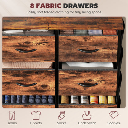 Fabric Chest of Drawers, 8 Drawer Dresser for Bedroom, Rustic Brown