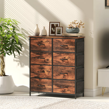Fabric Chest of Drawers, 8 Drawer Dresser for Bedroom, Rustic Brown