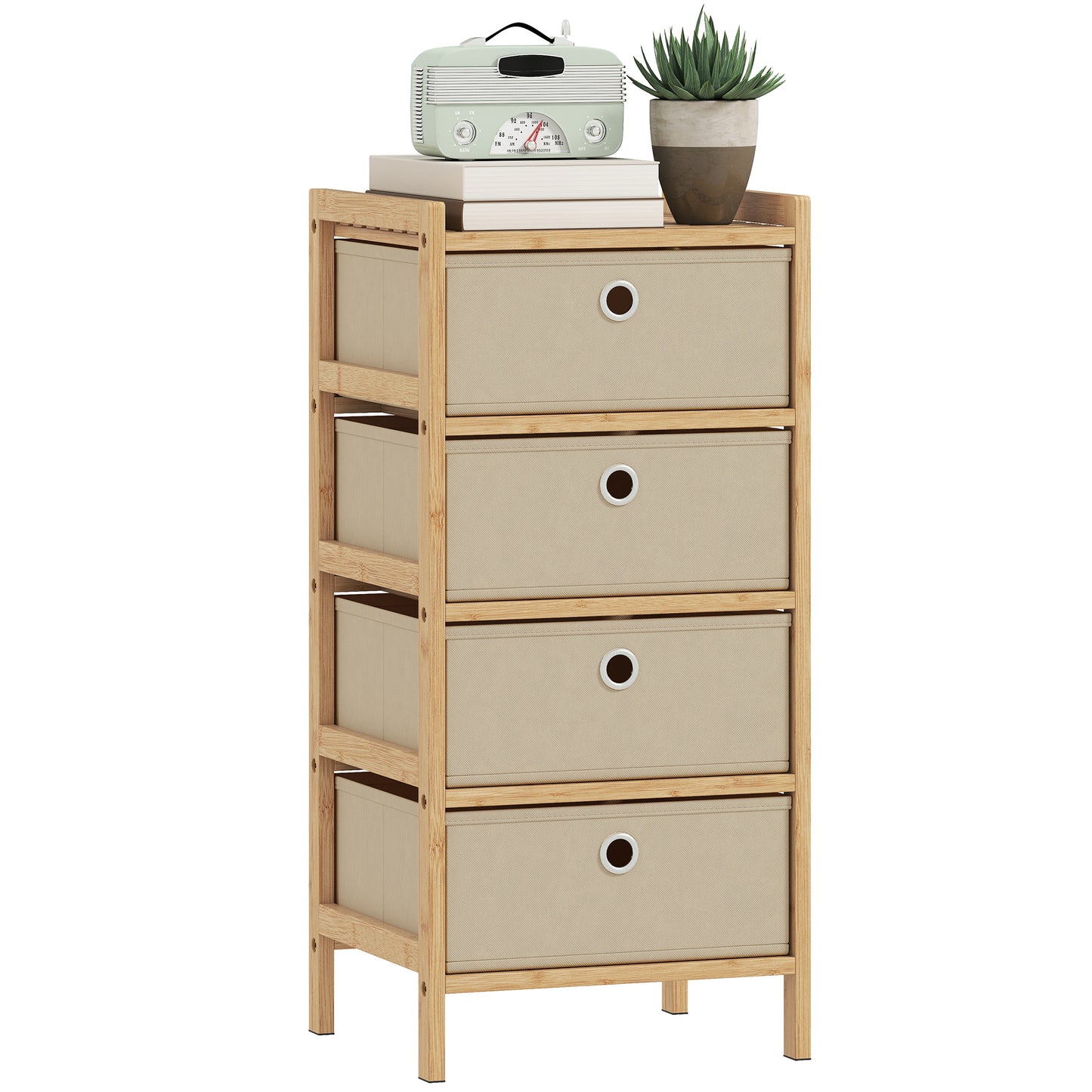 Chest of Drawers, 4 Drawers Dresser with Bamboo Frame, Cream White
