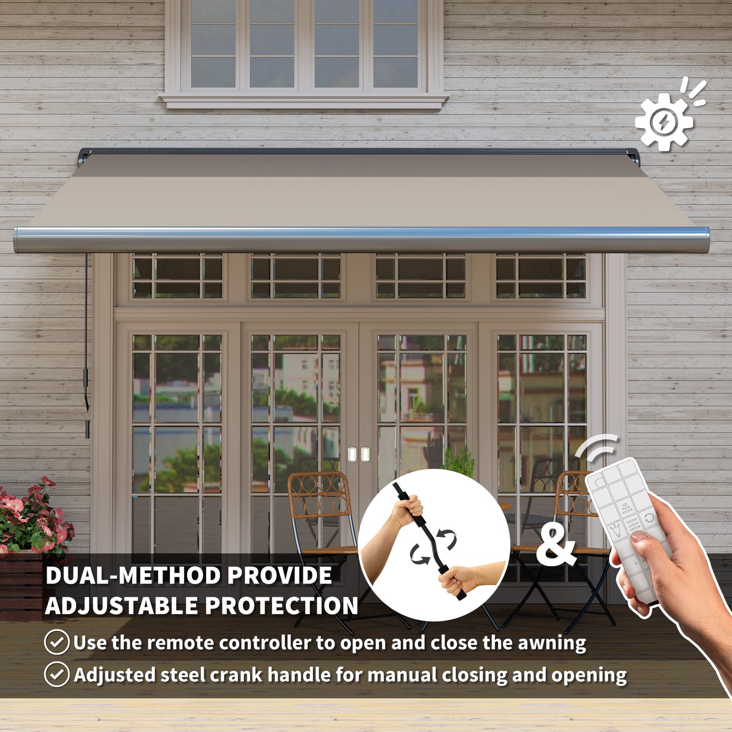 DIY Retractable Canopy with Remote Controller for Patio, Light Grey