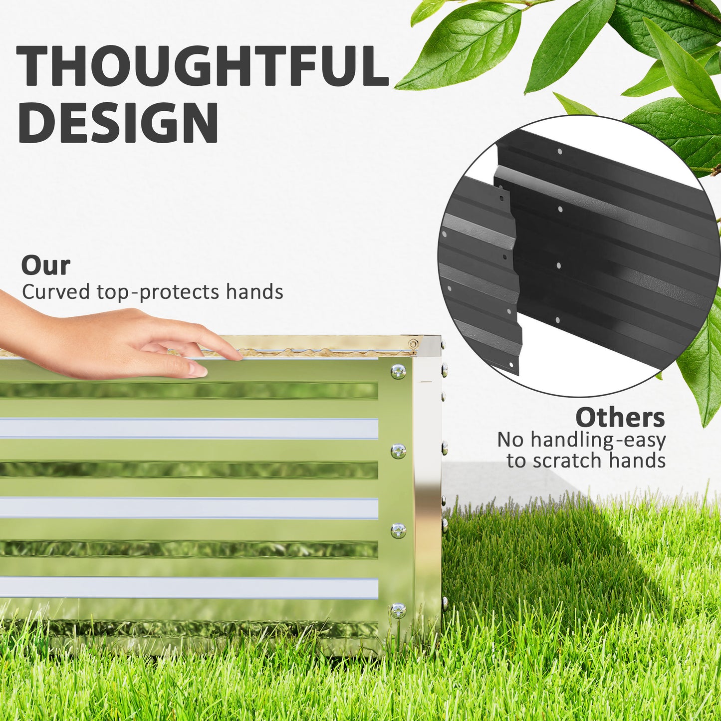 Raised Garden Bed Metal Patio Backyard Flower Planter, Silver Tone